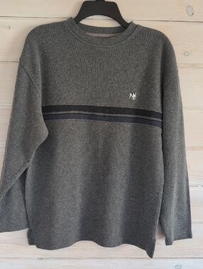 Vintage 90's Big Dogs Gray Crewneck Golf Sweater Sm, Navy & Black Stripes EUC